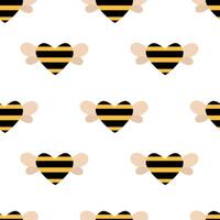 cute cartoon seamless pattern with stripes bee heart on wings. Funny beekeeping background. flat illustration. vector