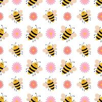 cute cartoon seamless pattern with bees and flowers. Funny bees background. flat illustration. vector