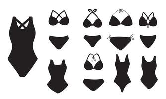 Collection of swimsuits and bikini silhouette. Hand drawn art. vector