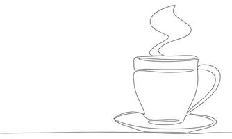 Cup of tea with steam one line continuous. Line art cup of coffee. Hand drawn art. vector