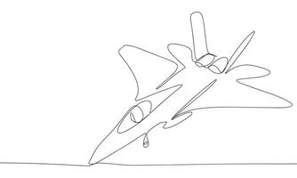 Army plane one line continuous. Line art army airplain. Hand drawn art. vector