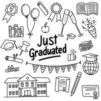 Collection of doodle set icons graduation. Hand drawn art. vector