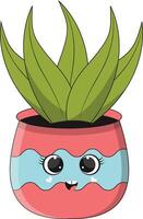 Illustration of Kawaii Potted Cactus. Cartoon Character on White Background. vector