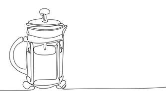 French Press one line continuous. Line art coffee French Press. Hand drawn art. vector