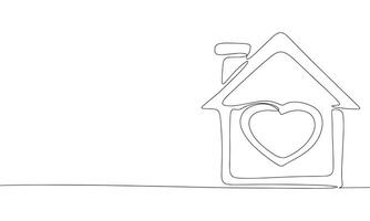 Home with heart one line continuous. Heart in house line art. Hand drawn art. vector