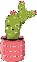 Illustration of Kawaii Potted Cactus. Cartoon Character on White Background. vector