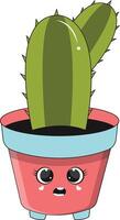 Illustration of Kawaii Potted Cactus. Cartoon Character on White Background. vector