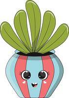 Illustration of Kawaii Potted Cactus. Cartoon Character on White Background. vector