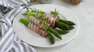 Asparagus and bacon ready for cooking video