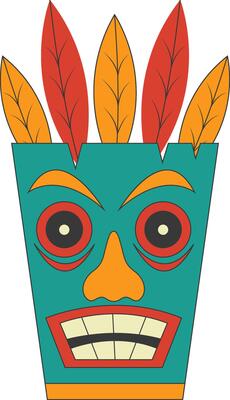 Tribal Hawaii Totem African Traditional. Ethnic Tiki Mask Illustration. Isolated on White Background.