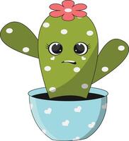 Illustration of Kawaii Potted Cactus. Cartoon Character on White Background. vector