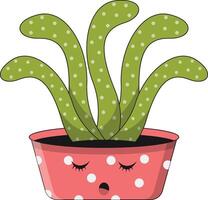 Illustration of Kawaii Potted Cactus. Cartoon Character on White Background. vector