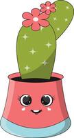 Illustration of Kawaii Potted Cactus. Cartoon Character on White Background. vector