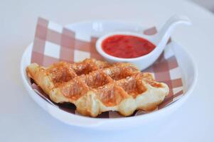 croffle or waffle or croissant , French croissant or French bread with sugar photo