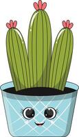 Illustration of Kawaii Potted Cactus. Cartoon Character on White Background. vector