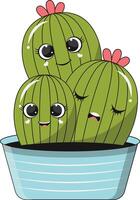 Illustration of Kawaii Potted Cactus. Cartoon Character on White Background. vector