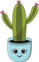 Illustration of Kawaii Potted Cactus. Cartoon Character on White Background. vector