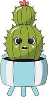 Illustration of Kawaii Potted Cactus. Cartoon Character on White Background. vector