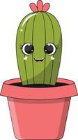 Illustration of Kawaii Potted Cactus. Cartoon Character on White Background. vector