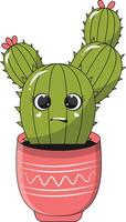 Illustration of Kawaii Potted Cactus. Cartoon Character on White Background. vector