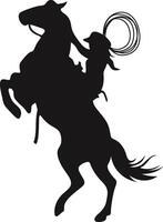 Cowboy Figure Silhouette with Lasso and Horse. Illustration Icon vector