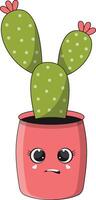 Illustration of Kawaii Potted Cactus. Cartoon Character on White Background. vector