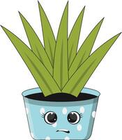 Illustration of Kawaii Potted Cactus. Cartoon Character on White Background. vector