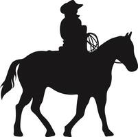 Cowboy Figure Silhouette with Lasso and Horse. Illustration Icon vector