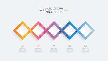 Infographic template with 5 steps for business. 3D paper geometric label. vector