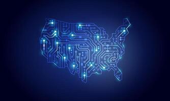 Circuit chip board technology USA map neon shape concept background. illustration. vector