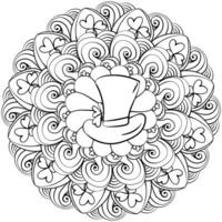 Mandala with leprechaun hat and coins, creative coloring page with shamrock and doodle patterns vector