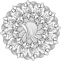 Mandala with harp and shamrock, fantasy coloring page for St. Patrick's Day for creative activity or design vector