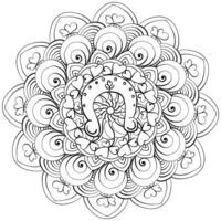 Mandala with horseshoe and shamrock symbols of good luck, abstract coloring page for St. Patrick's Day for kids and adult activity vector