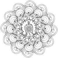 Mandala with horseshoe and shamrock symbols of good luck, abstract coloring page for St. Patrick's Day for kids and adult activity vector