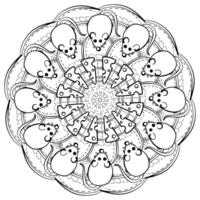 Mandala with mice and cheese, meditative coloring page for kids and adult activity vector