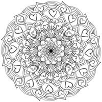 Abstract mandala with hearts and striped petals, anti-stress coloring page for Valentine's Day vector