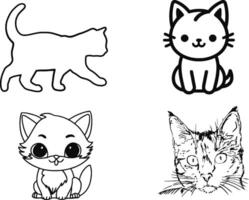 Elegant Paws Cat Art Outline Coloring Page Print vector