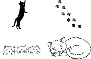 Artistic Whiskers Cat Art Outline Coloring Page Print vector