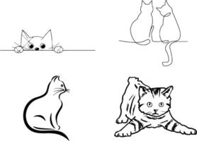 Charming Contemporary Cats Cat Art Outline Coloring Page Print vector