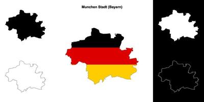 Munchen Stadt, Bayern blank outline map set vector