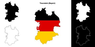 Traunstein, Bayern blank outline map set vector