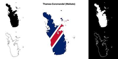 Thames-Coromandel blank outline map set vector