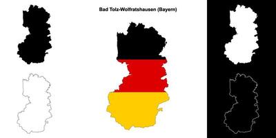 Bad Tolz-Wolfratshausen, Bayern blank outline map set vector