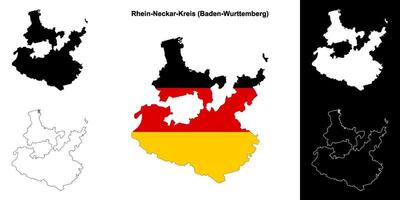 Rhein-Neckar-Kreis, Baden-Wurttenberg blank outline map set vector