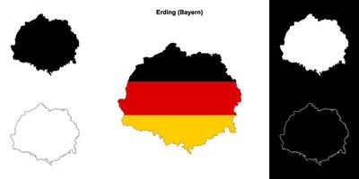 Erding, Bayern blank outline map set vector