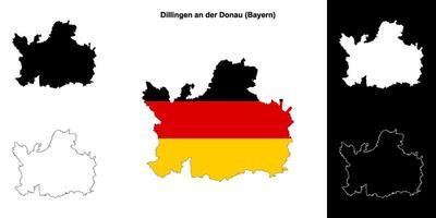 Dillingen an der Donau, Bayern blank outline map set vector