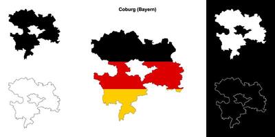 Coburg, Bayern blank outline map set vector