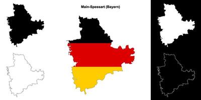 Main-Spessart, Bayern blank outline map set vector