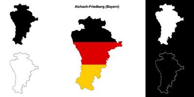 Aichach-Friedberg, Bayern blank outline map set vector