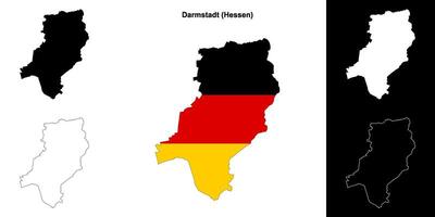 Darmstadt, Hessen blank outline map set vector